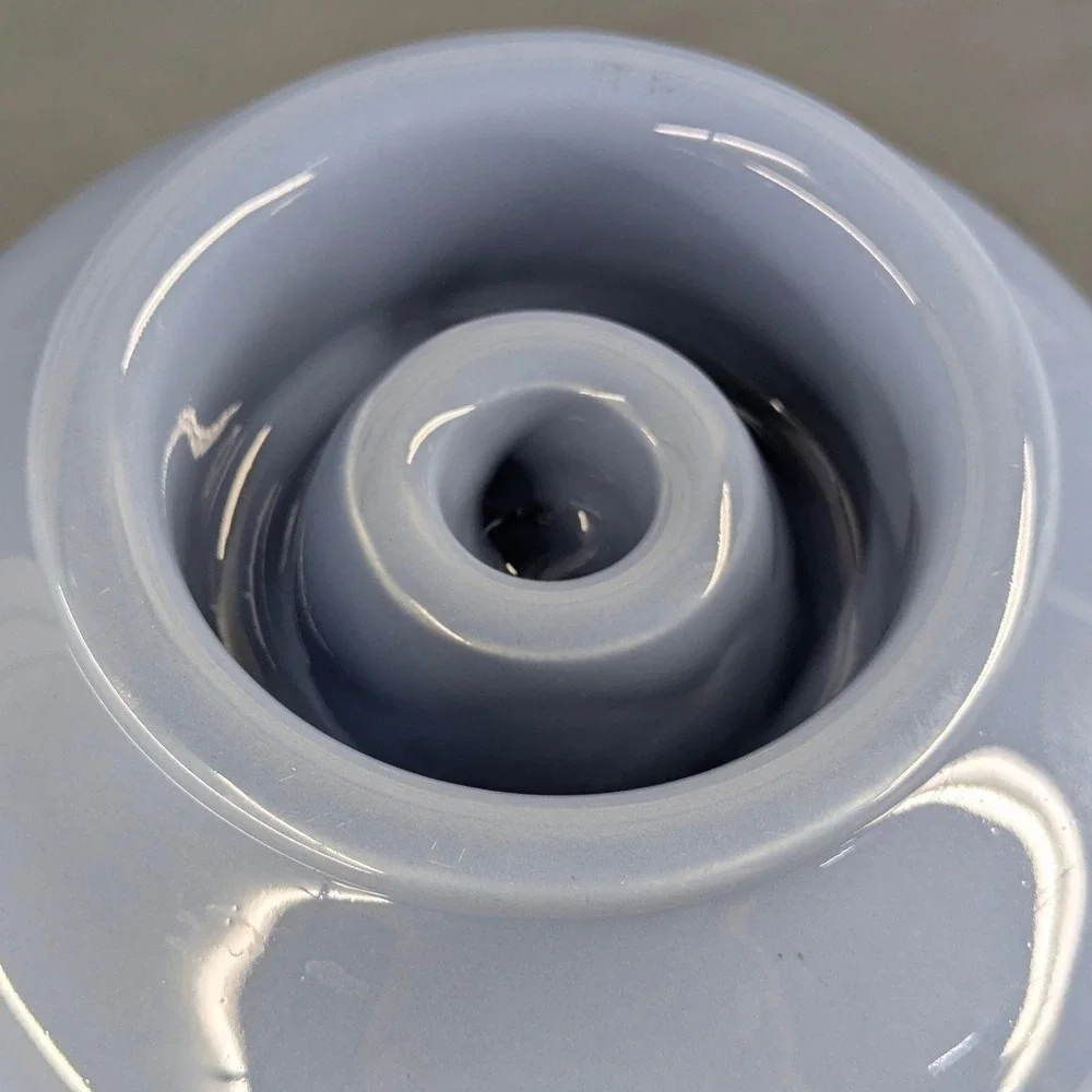 Blue Ceramic Taper Candle Holder Round Bulbous Glossy Periwinkle Glaze